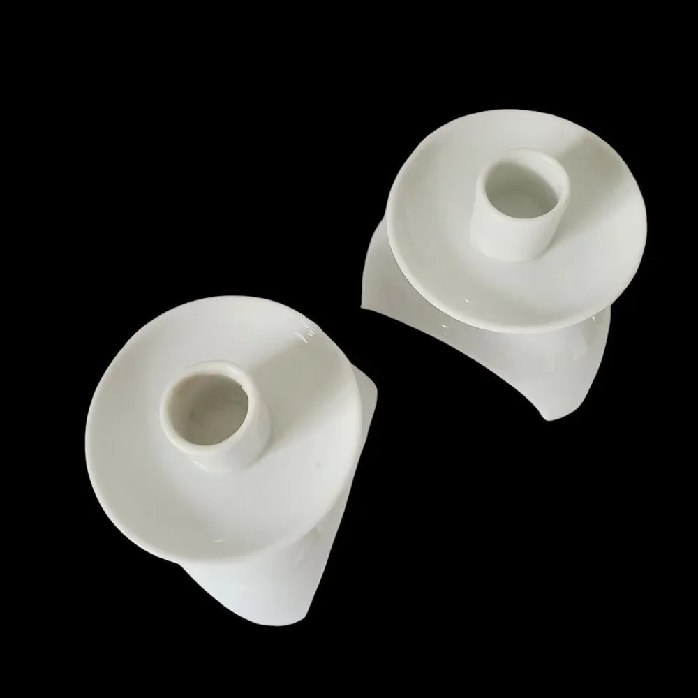 PAIR of Otagiri White Porcelain Tripod Taper Candle Holders  MCM‎ Mid-Century - Picture 3 of 4